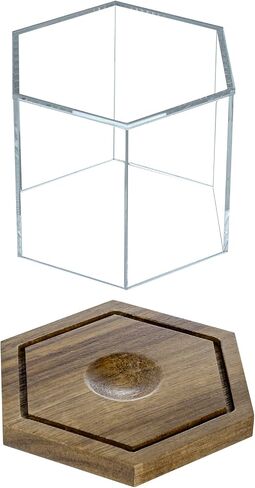 MyGift Premium Acacia Solid Wood and Clear Acrylic Hexagonal One Baseball Display Case, Collectible Signed Autograph Game Ball Holder Wooden Base Gift Box in Saudi Arabia