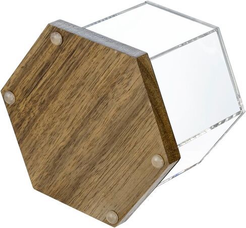 MyGift Premium Acacia Solid Wood and Clear Acrylic Hexagonal One Baseball Display Case, Collectible Signed Autograph Game Ball Holder Wooden Base Gift Box in Saudi Arabia