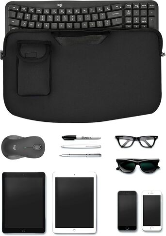 Portable Keyboard Travel Bag Shockproof Waterproof Dustproof Protective Neoprene Sleeve Compatible with Logitech Wave Keys Wavy Keyboard MK670 /Wireless Ergonomic Keyboards Mouse Combo (Black) in Saudi Arabia
