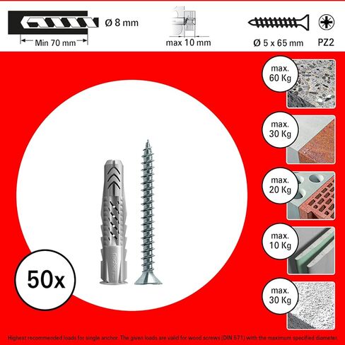 Fischer 542456 Dowel UX, Grey, 8 x 50 mm with Screw, Set of 50) in Saudi Arabia