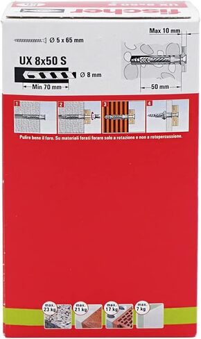 Fischer 542456 Dowel UX, Grey, 8 x 50 mm with Screw, Set of 50) in Saudi Arabia