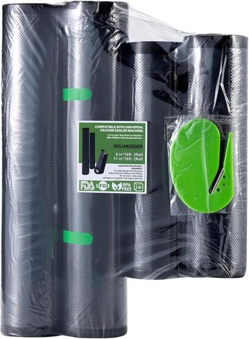 Vacuum Sealer Bags, 2 Rolls 8"X16' and 2 Rolls 11"X16' Airtight Food Storage Bag, Sous Vide Roll with Bags Cutter for Vacum Sealing Machine, Microwave Freezer Safe, BPA Free (Black) in Saudi Arabia