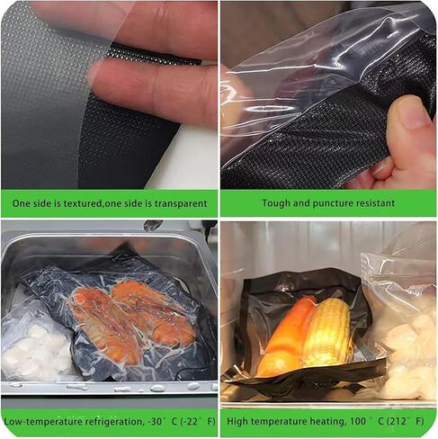 Vacuum Sealer Bags, 2 Rolls 8"X16' and 2 Rolls 11"X16' Airtight Food Storage Bag, Sous Vide Roll with Bags Cutter for Vacum Sealing Machine, Microwave Freezer Safe, BPA Free (Black) in Saudi Arabia