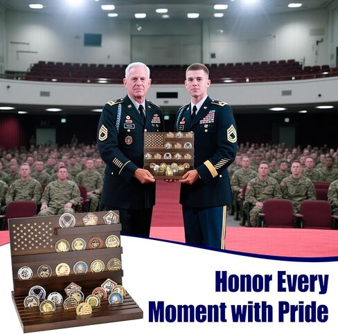 Challenge Coin Holder Display Stand, Wooden Stand Rack for Table Top Military Coin Holder Display Holds 80 Coins Deepened Anti-slip Grooves (Black) in Kuwait