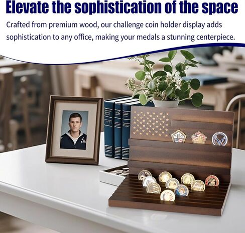 Challenge Coin Holder Display Stand, Wooden Stand Rack for Table Top Military Coin Holder Display Holds 80 Coins Deepened Anti-slip Grooves (Black) in Kuwait