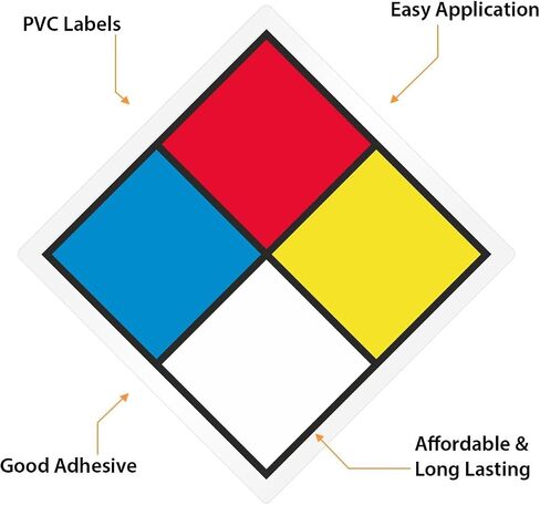 SmartSign (100/Pack) NFPA Diamond Labels ، 6 × 6 بوصات ، كتابة كلوريد بولي فينيل أبيض سميك 4 مل ، ملصقات مغلفة مع مادة لاصقة أكريليك دائمة ، مقاومة للدموع ، مصنوعة في الولايات المتحدة الأمريكية in Saudi Arabia