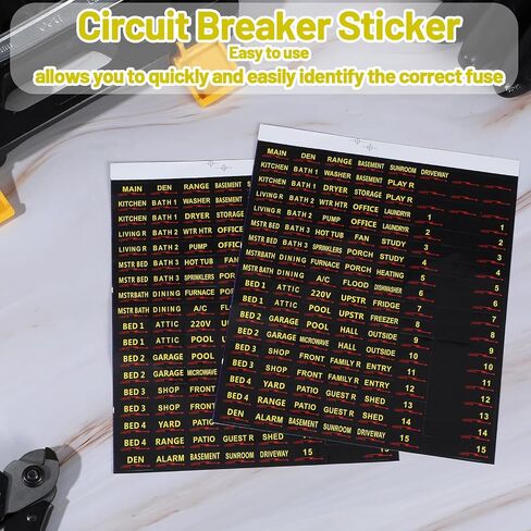 4 Sheets Circuit Breaker Labels,516pcs Breaker Box Labels, Self-Adhesive Electric Panel Waterproof Vinyl Fuse Box Label for House Home Office Use in Saudi Arabia