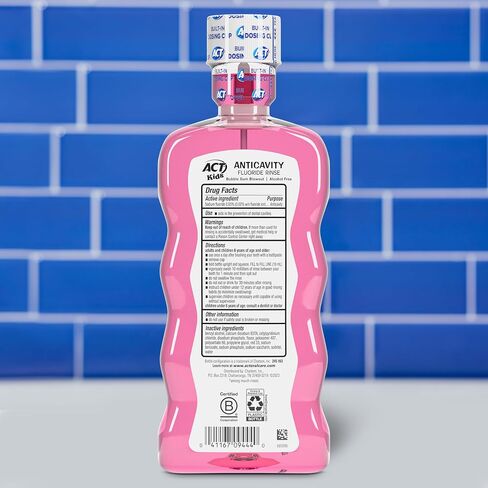 ACT Kids Anticavity Fluoride Mouthwash, Sugar & Alcohol Free Mouth Rinse Strengthens Teeth, Bubble Gum Blowout, 16.9 fl. oz., 2pk in Kuwait