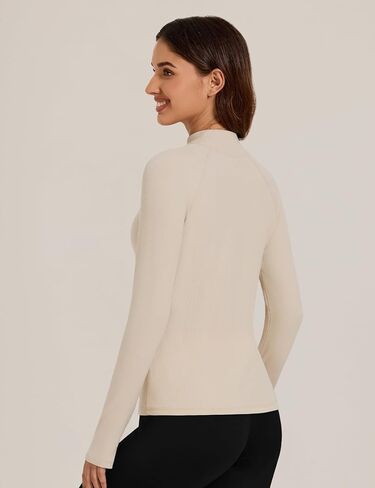 Bonneuitbebe Women's Thermal Shirts Fleece Lined Undershirt Mock Neck Ribbed Basic Tops Workout Base Layer with Thumb Hole in Kuwait