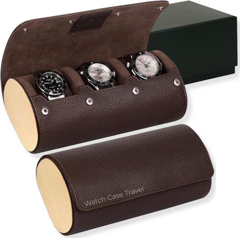 Watch Case Travel - 3 Slot Luxury Watch Cases for Men - Ideal Gift for Him - Caja para Relojes de Hombre. Dark Brown Vegan Leather & Wood - Guadians Nest (Dark Brown) in Saudi Arabia