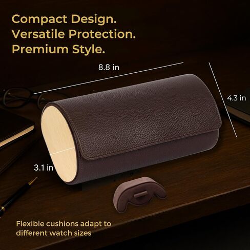 Watch Case Travel - 3 Slot Luxury Watch Cases for Men - Ideal Gift for Him - Caja para Relojes de Hombre. Dark Brown Vegan Leather & Wood - Guadians Nest (Dark Brown) in Saudi Arabia