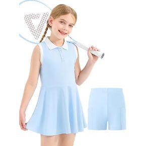 Girls Tennis Dress with Shorts Sleeveless Athletic Dress Polo Golf Outfit with 2 Pockets for Sports Workout in Kuwait