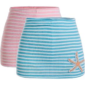 MakeMeChic Women's 2 Pack Summer Mini Skirts Striped Knit Starfish Bodycon Vacation Beach Crochet Short Skirts in Saudi Arabia