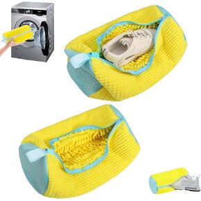 Shoe Washing Bag for Washing Machine,Fluffy Fibers Keep 360° Wrap-around Cleaning,2PCS Laundry Shoe Bag for Washer and Dryer,Invisible Zipper Side Opening Reusable Shoe Washing Bag for All Shoes in Saudi Arabia
