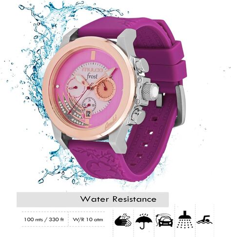 ساعات Mulco للنساء - الصقيع ، علبة من الفولاذ المقاوم للصدأ مع شريط السيليكون المعصم ، حركة الكوارتز متعددة الوظائف ، شاشة تمثيلية كبيرة للوجه ، أحجار كريستالس ، 100 متر مقاومة للمياه in Kuwait