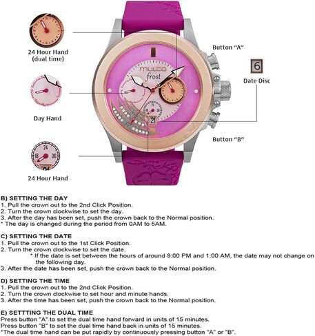 ساعات Mulco للنساء - الصقيع ، علبة من الفولاذ المقاوم للصدأ مع شريط السيليكون المعصم ، حركة الكوارتز متعددة الوظائف ، شاشة تمثيلية كبيرة للوجه ، أحجار كريستالس ، 100 متر مقاومة للمياه in Kuwait