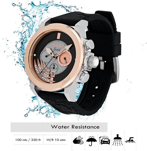 MULCO Watches for Women - Frost, Stainless Steel Case with Wrist Silicone Band, Quartz Multifunctional Movement, Large Face Analog Display, Crystals Stones,100m -Waterproof in Saudi Arabia