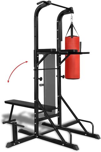Versatile Power Tower with Sit-up Bench and Boxing Bag for Full-Body Workouts, Sturdy Base, Black in Saudi Arabia