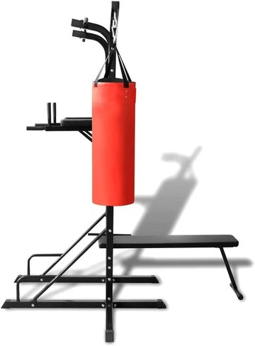 Versatile Power Tower with Sit-up Bench and Boxing Bag for Full-Body Workouts, Sturdy Base, Black in Saudi Arabia