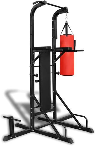 Versatile Power Tower with Sit-up Bench and Boxing Bag for Full-Body Workouts, Sturdy Base, Black in Saudi Arabia