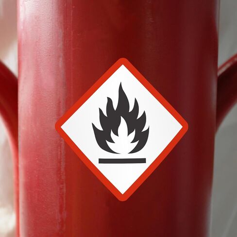 SmartSign (500/Roll) GHS Pictogram Flame Labels for Flammable Hazards - 1" x 1" Square, Plastic Labels (Aggressive Adhesive) with Polyolefin Film, Red/Black on White, Made in USA in Saudi Arabia