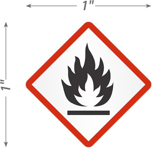 SmartSign (500/Roll) GHS Pictogram Flame Labels for Flammable Hazards - 1" x 1" Square, Plastic Labels (Aggressive Adhesive) with Polyolefin Film, Red/Black on White, Made in USA in Saudi Arabia