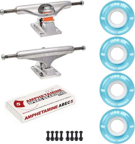 طقم حزمة شاحنات لوح التزلج المستقل مع عجلات Bigfoot 53mm Soft 83a ، Amp 5 محامل ، 1 "أجهزة تصاعد Phillips ، و 1/8" Riseers in Kuwait