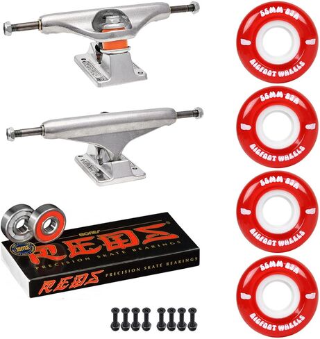 طقم حزمة شاحنات لوح التزلج المستقل مع عجلات Bigfoot 55mm Soft 83a ، وعظام المحامل الحمراء ، وأجهزة تصاعد 1 "Phillips ، و 1/8" Riseers in Kuwait