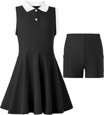 فستان تنس الفتيات مع شورتات بلا أكمام ألعاب رياضية لبولو الجولف مع 2 جيوب للتمرين الرياضي in Kuwait