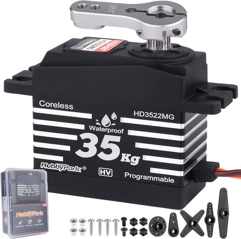 HobbyPark Waterproof RC Servo High Torque Coreless Motor Metal Gear RC Digital Servo Parts for 1/8 1/10 RC Crawler SCX10 TRX4 RC Truck RC Car Buggy RC Basher Control Angle 90°-180° (25kg Torque) in Saudi Arabia