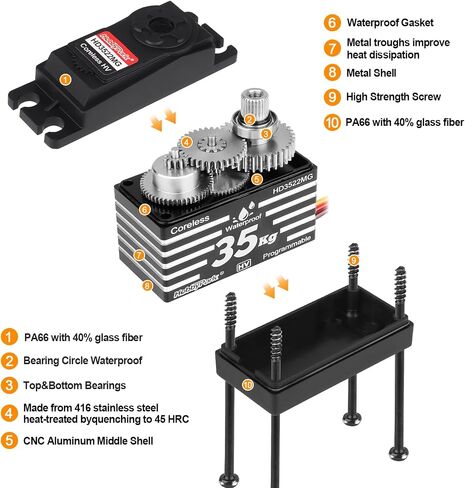 HobbyPark Waterproof RC Servo High Torque Coreless Motor Metal Gear RC Digital Servo Parts for 1/8 1/10 RC Crawler SCX10 TRX4 RC Truck RC Car Buggy RC Basher Control Angle 90°-180° (25kg Torque) in Saudi Arabia