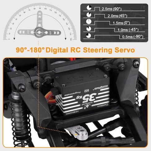 HobbyPark Waterproof RC Servo High Torque Coreless Motor Metal Gear RC Digital Servo Parts for 1/8 1/10 RC Crawler SCX10 TRX4 RC Truck RC Car Buggy RC Basher Control Angle 90°-180° (25kg Torque) in Saudi Arabia