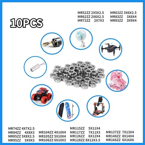 10Pcs Miniature Bearing MR52 62 72 63 83 93 74 84 85 95 104 105 106 115 117 126 128 137 148 166ZZ Model Toy(ABEC 1,MR85ZZ 5X8X2.5) in Saudi Arabia