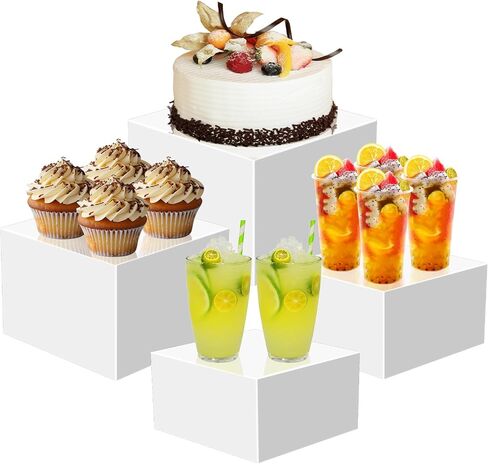 4pcs Riseers Buffet ، ومستعرو الطعام للبوفيه ، وصناديق الأكريليك لعرض Cube Riser Cases Acrylic Square Cube قاعدة ، أبيض in Saudi Arabia