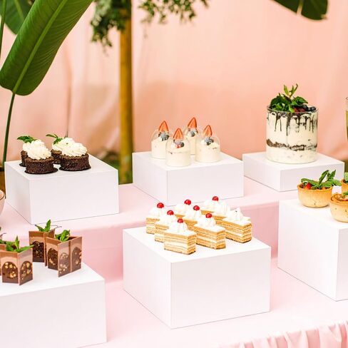 4pcs Riseers Buffet ، ومستعرو الطعام للبوفيه ، وصناديق الأكريليك لعرض Cube Riser Cases Acrylic Square Cube قاعدة ، أبيض in Saudi Arabia