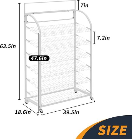 Tongmo Prosesatile 39 "Wide Bakery Rack: محمول وأنيق ، 6 أرفف مع حامل رأس ، ومسحوق سوداء مطلي بالمسحوق الأنيق (6 أبيض-أبيض) in Saudi Arabia