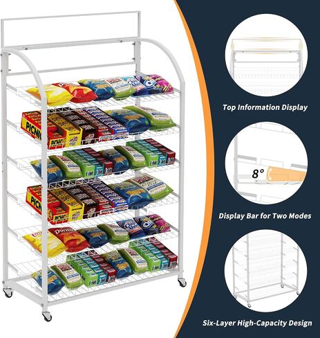 Tongmo Prosesatile 39 "Wide Bakery Rack: محمول وأنيق ، 6 أرفف مع حامل رأس ، ومسحوق سوداء مطلي بالمسحوق الأنيق (6 أبيض-أبيض) in Saudi Arabia