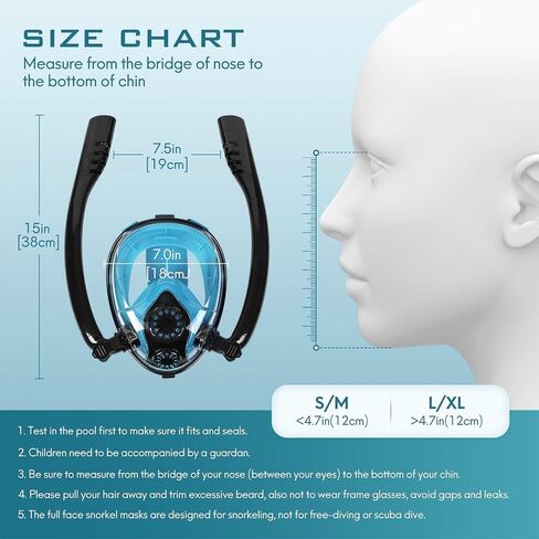 Snorkel Mask,Full face Snorkel Mask,Diving mask,Double Snorkel,Breath Separation,Anti Fog Anti Leak, 180 Degree Ultra Wide Angle,Suitable for Adults and Kids in Kuwait