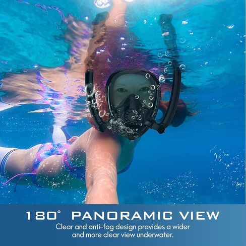 Snorkel Mask,Full face Snorkel Mask,Diving mask,Double Snorkel,Breath Separation,Anti Fog Anti Leak, 180 Degree Ultra Wide Angle,Suitable for Adults and Kids in Kuwait