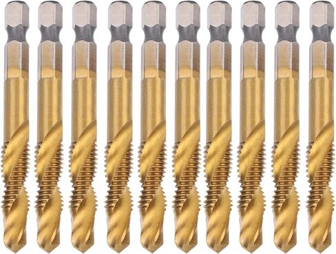 Flexman 10pcs M8 Flute Flute Throug Tap Kit ، مجموعة بتات الحفر عالية السرعة ، مجموعة بتات بتركيب الحفر المركب للصلب الكربوني ، الفولاذ العادي ، حفرة الحفر النحاسية in Kuwait