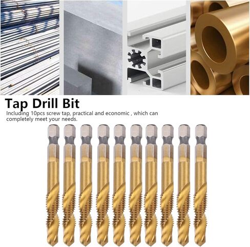 Flexman 10pcs M8 Flute Flute Throug Tap Kit ، مجموعة بتات الحفر عالية السرعة ، مجموعة بتات بتركيب الحفر المركب للصلب الكربوني ، الفولاذ العادي ، حفرة الحفر النحاسية in Kuwait