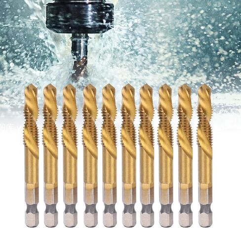 Flexman 10pcs M8 Flute Flute Throug Tap Kit ، مجموعة بتات الحفر عالية السرعة ، مجموعة بتات بتركيب الحفر المركب للصلب الكربوني ، الفولاذ العادي ، حفرة الحفر النحاسية in Kuwait