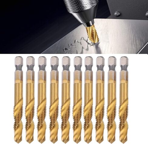 Flexman 10pcs M8 Flute Flute Throug Tap Kit ، مجموعة بتات الحفر عالية السرعة ، مجموعة بتات بتركيب الحفر المركب للصلب الكربوني ، الفولاذ العادي ، حفرة الحفر النحاسية in Kuwait