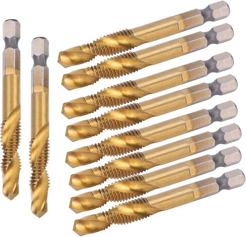Flexman 10pcs M8 Flute Flute Throug Tap Kit ، مجموعة بتات الحفر عالية السرعة ، مجموعة بتات بتركيب الحفر المركب للصلب الكربوني ، الفولاذ العادي ، حفرة الحفر النحاسية in Kuwait