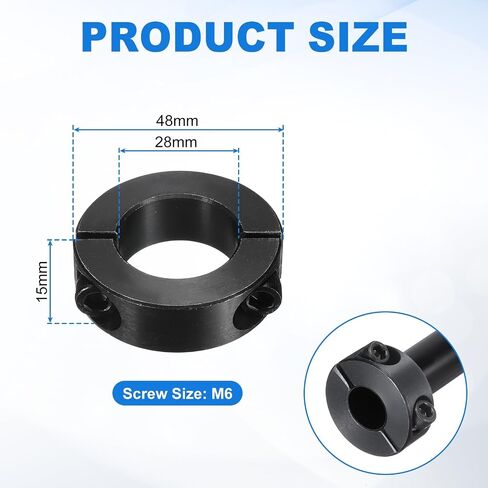 uxcell 4Pcs Double Split Shaft Collar, 28mm Bore One Piece Clamping Collar 48mm OD 15mm Thickness Black Oxide Lock Collar Clamp with Set Screws (1028 Steel) in Saudi Arabia