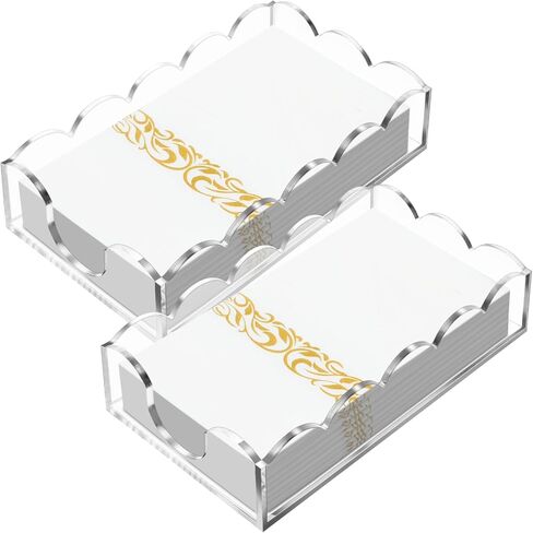 Chunful 2 Pcs Acrylic Napkin Holder Scalloped Acrylic Guest Towel Holder 8.5 x 5 x 2.4 inches Clear Hand Towel Tray for Bathroom Kitchen Disposable Paper Room Accessories in Saudi Arabia