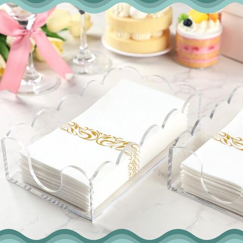Chunful 2 Pcs Acrylic Napkin Holder Scalloped Acrylic Guest Towel Holder 8.5 x 5 x 2.4 inches Clear Hand Towel Tray for Bathroom Kitchen Disposable Paper Room Accessories in Saudi Arabia