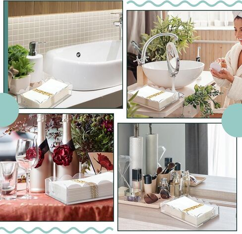 Chunful 2 Pcs Acrylic Napkin Holder Scalloped Acrylic Guest Towel Holder 8.5 x 5 x 2.4 inches Clear Hand Towel Tray for Bathroom Kitchen Disposable Paper Room Accessories in Saudi Arabia