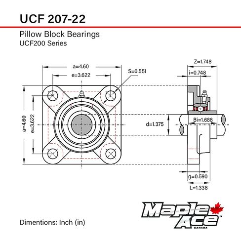 Maple Ace UCF207-22 Square Loving Bearing 1-3/8 "Bore ، 4-Bolt Selfing ، قاعدة صلبة ، ثقيلة (Qty 2) in Saudi Arabia