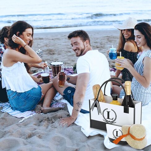 Monogrammed Canvas Tote Bag with Zipper Pockets - Ideal Gift for Mom, Teacher, Sister in Saudi Arabia